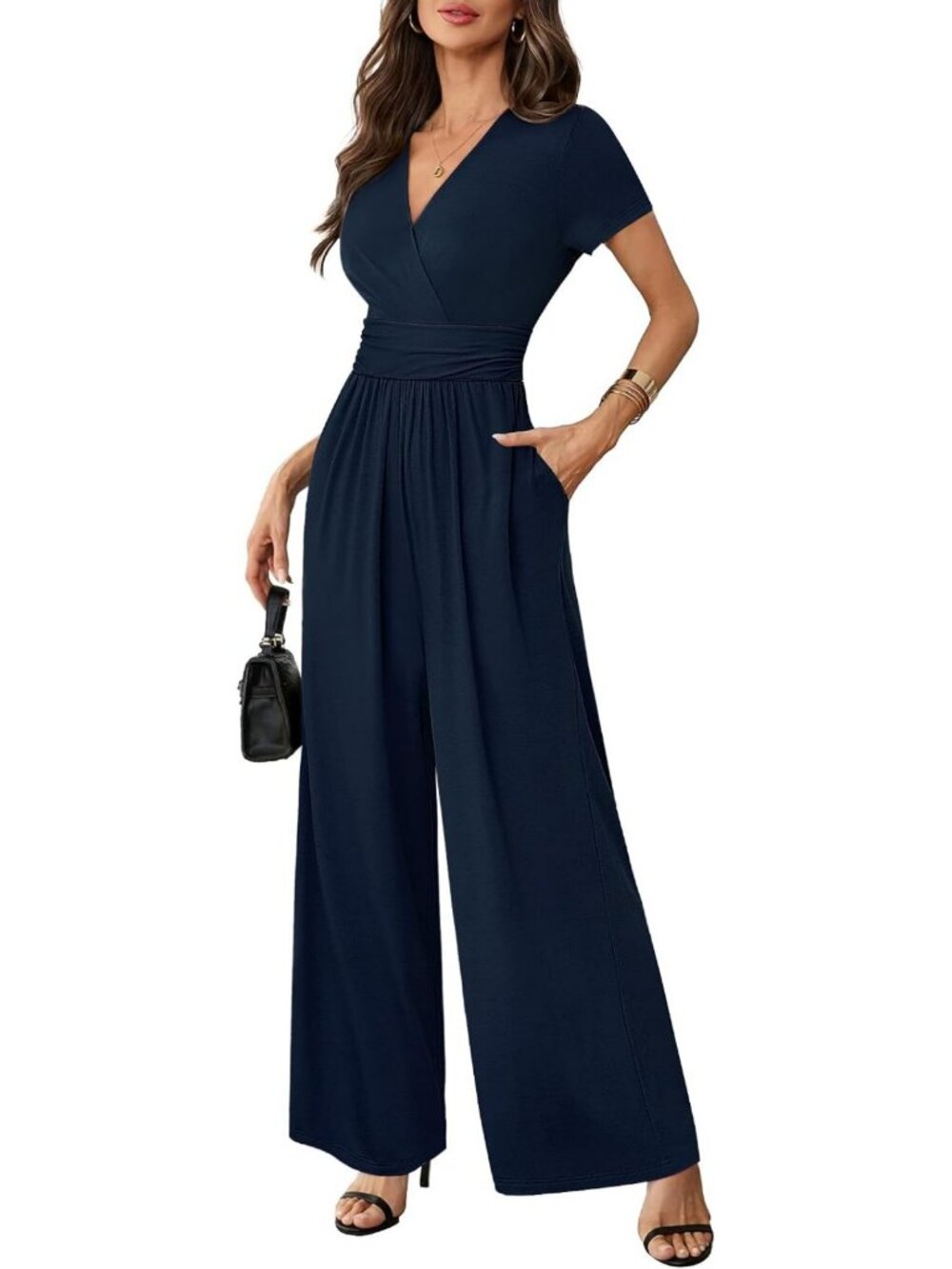 Chic Women's Short Sleeve Wide Leg Jumpsuit | Dressy Casual Romper Outfit